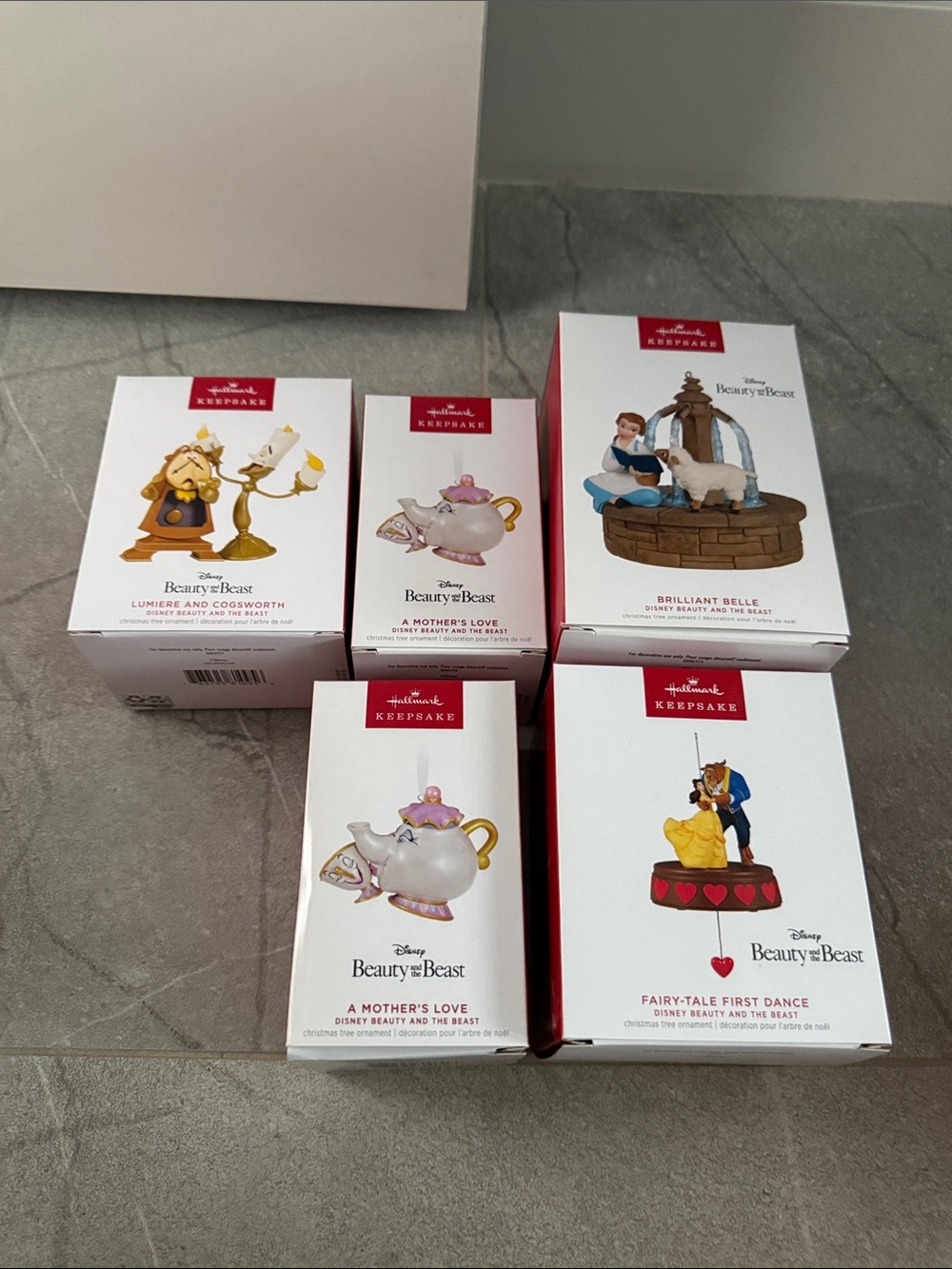 Hallmark Beauty and the Beast Ornaments Set - White, Red, Yellow, Gold, Blue